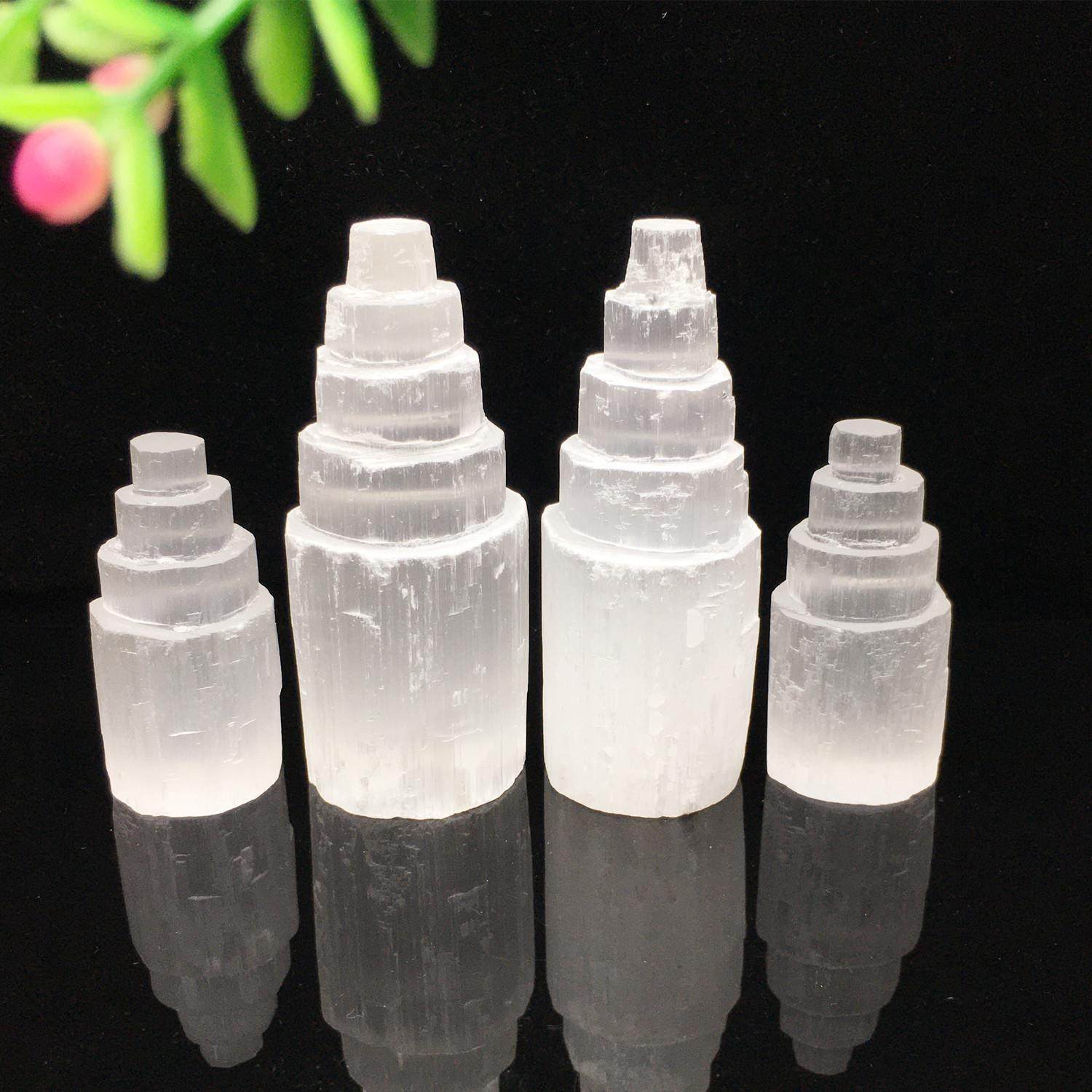 天然原石水晶石膏塔 亚硒酸盐透石膏柱 白色石膏塔矿物石英塔摆件