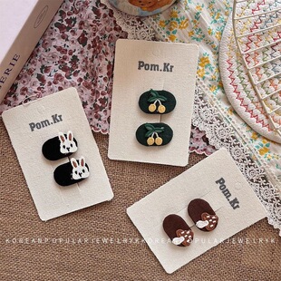 新款宝宝刺绣韩版初秋布艺儿童发卡发夹椭圆可爱侧边刘海BB女童