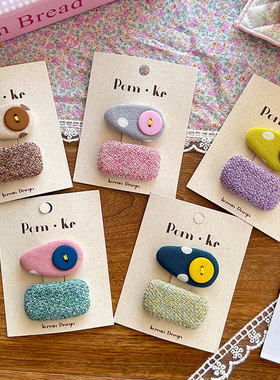 秋季韩版格纹可爱布艺纽扣波点bb发夹儿童百搭边夹刘海夹宝宝发夹