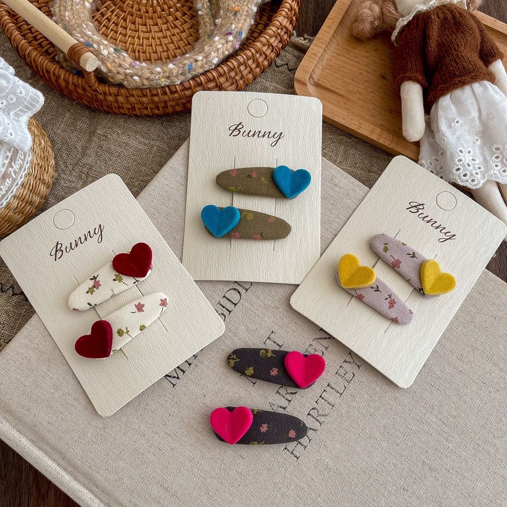 韩版儿童丝绒爱心发夹女童碎花掰掰夹小女孩甜美桃心BB夹刘海夹子