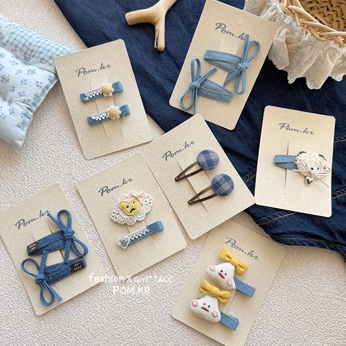 2025春款可爱气质少女儿童牛仔百搭蝴蝶结刘海碎发夹侧边夹鸭嘴夹