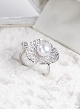 竺玥·荷露清欢天然淡水珍珠戒指精工s925银轻奢小众设计感高级感