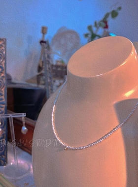 大三手作超迷你强光天然淡水珍珠choker锁骨链颈链小金球叠戴神奇