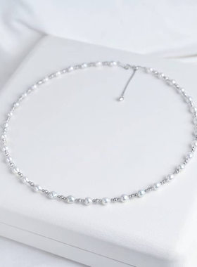 竺玥·泡沫之夏 淡水极光keshi珍珠s925银斜纹珠项链女设计款叠戴