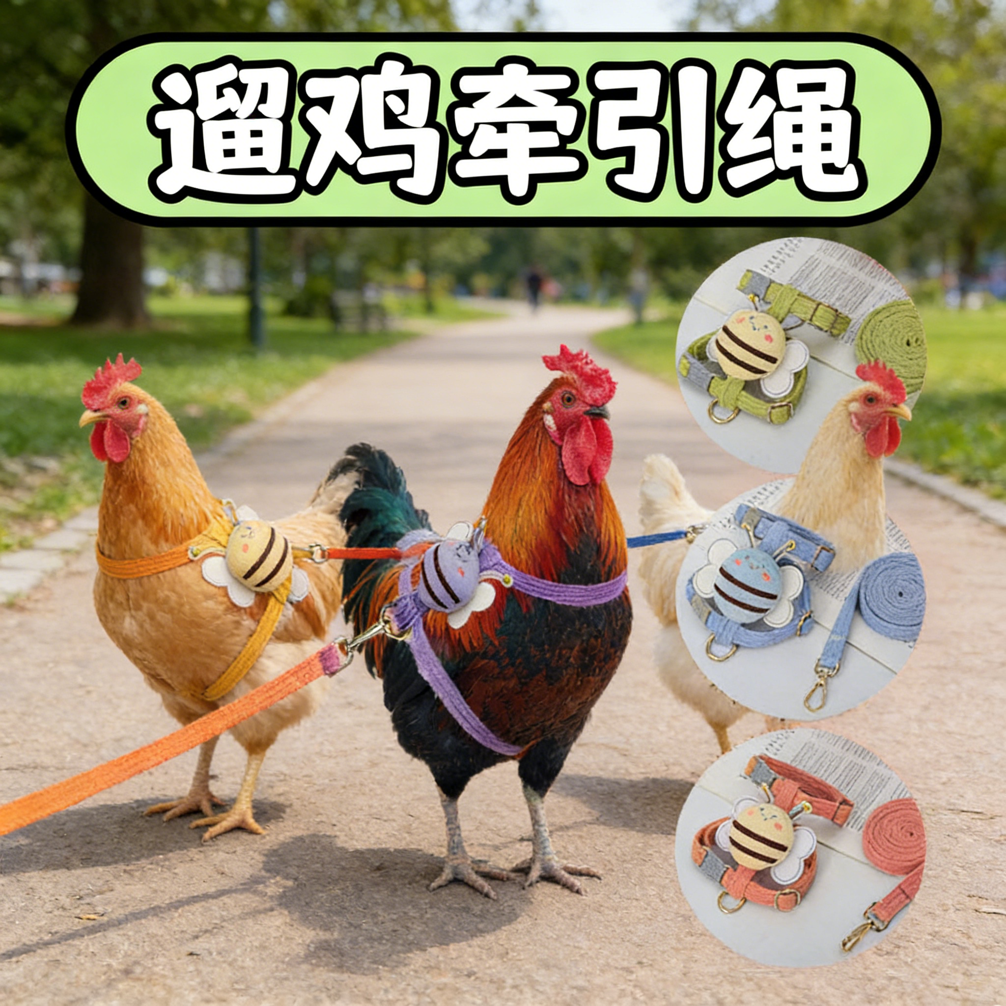 遛鸡牵引绳胸背宠物链子自动伸缩可调节背带工字型出门小宠用品