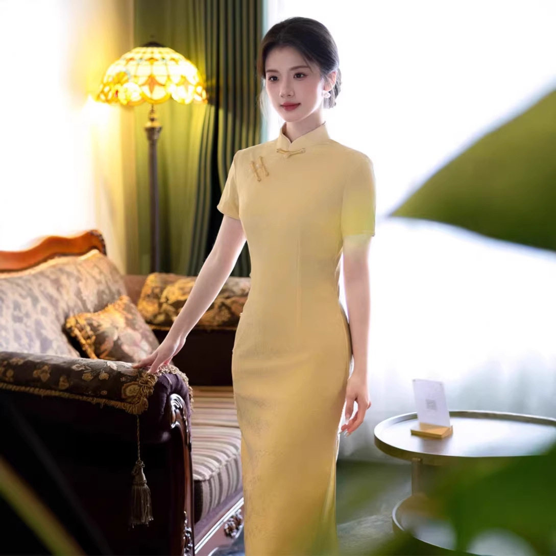 江苏旗袍春夏低开衩新中式长款