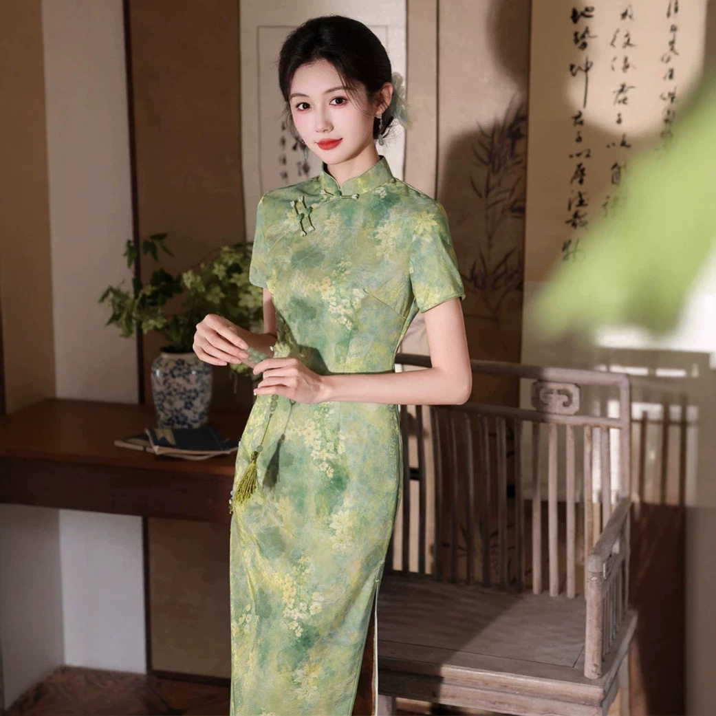 苏州旗袍春夏季浮光锦长款
