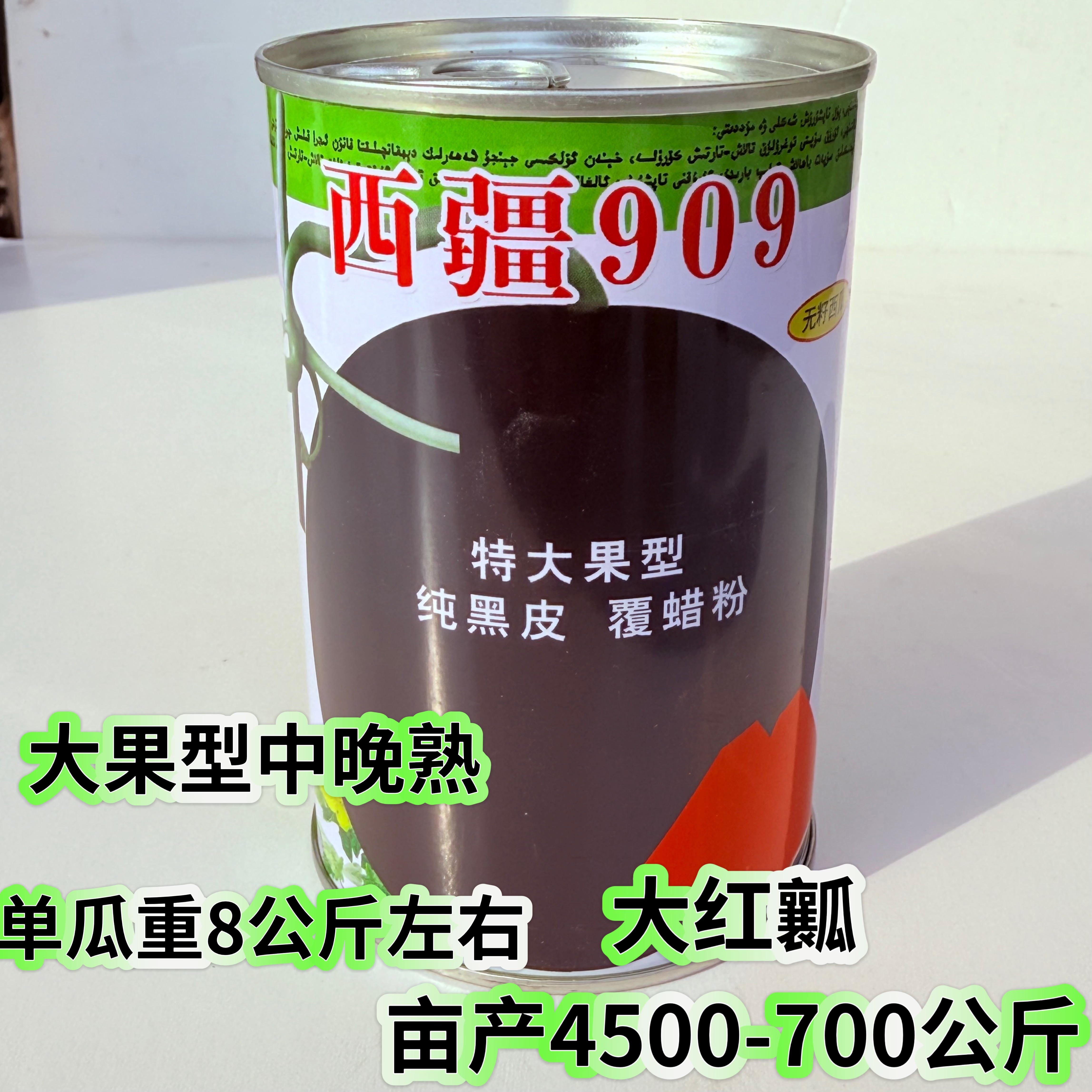 西疆909黑皮无籽西瓜种子抗病高产高圆大果超甜果瓤大红色春夏播