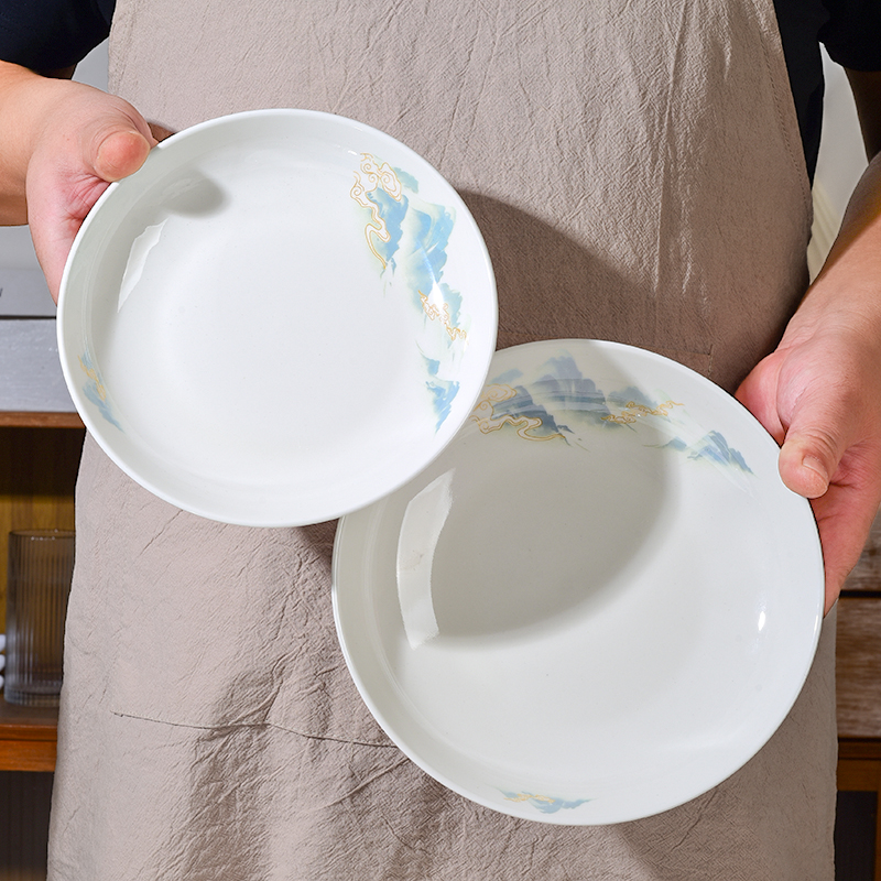 网红陶瓷盘子7/8英寸家用饭盘圆形菜盘创意汤盘耐高温加厚方形盘