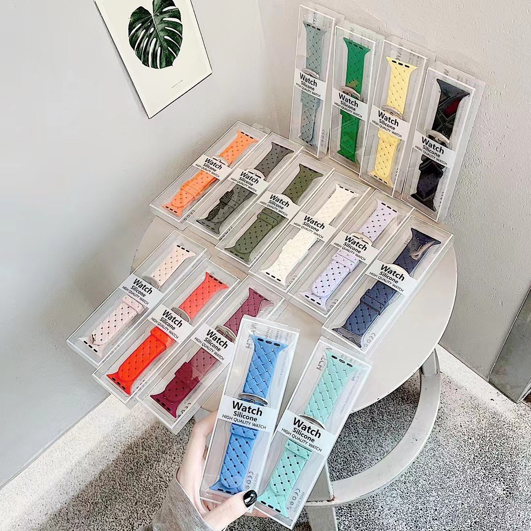 适用applewatch1234567智能手表编织纹理表带金属针扣