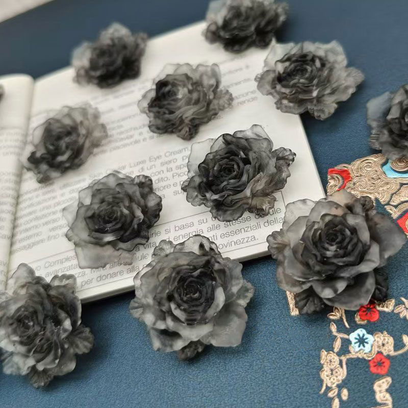 国风diy黑灰色水墨画立体花朵手机壳耳环发簪挂件咕卡手工材料
