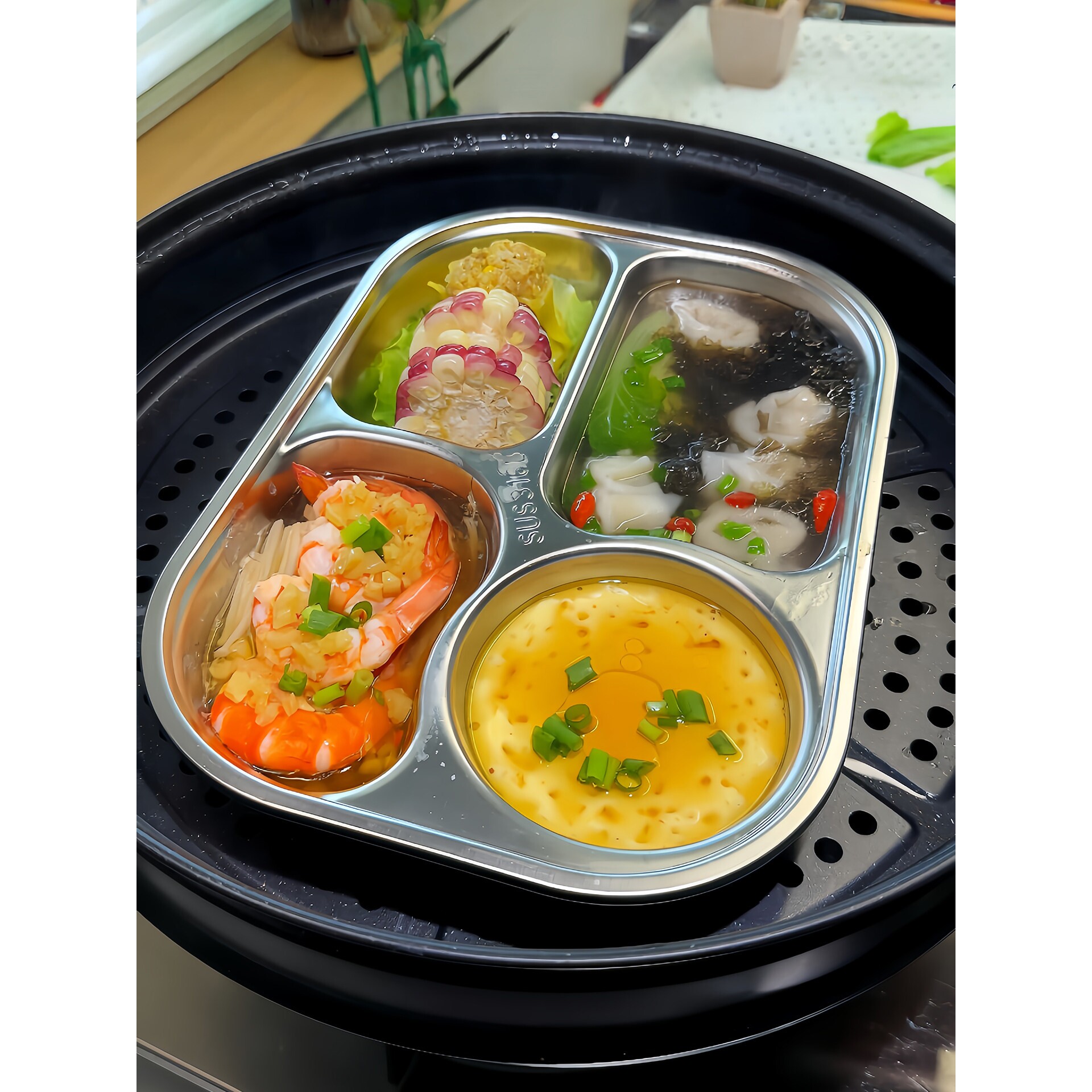 分格盘厨房专用加厚不锈钢四格一体蒸盘食堂学生早餐盘早餐一锅蒸