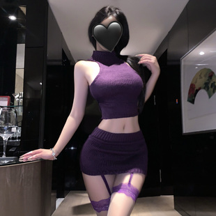 轻熟御姐睡衣女士高级家居服针织套装 短裙性感床上氛围感紫色睡裙