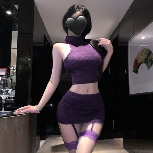 针织短裙性感床上氛围感紫色睡裙