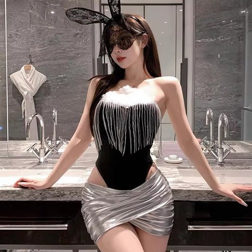 流苏抹胸连体衣包臀裙套装演出服