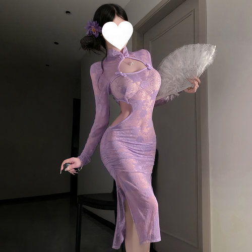 透视蕾丝旗袍制服禁欲系睡衣纯欲