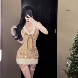 情侣约会内衣性感床上纯欲圣诞连衣裙美背氛围感小胸情调包臀睡裙