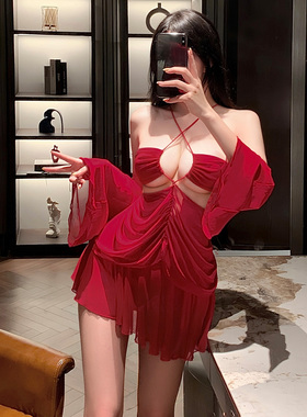 肚兜女成人红色圣诞镂空网纱衣服性感小胸制服床上趣味大尺度睡裙