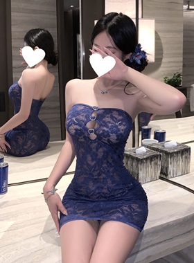 睡衣女款性感气质女人味蕾丝印花抹胸包臀裙纯欲风高级感红色睡裙