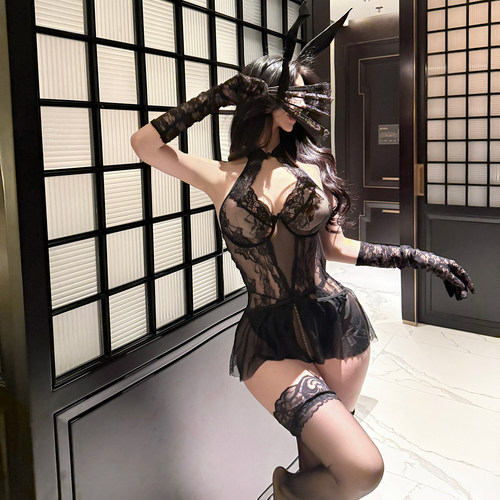 qq内衣钢圈聚拢小胸纯欲兔女郎制服套装性感蕾丝透视禁欲系连体衣