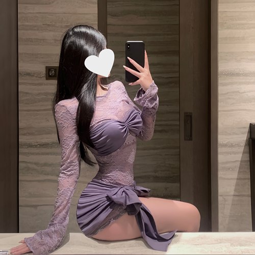 性感纯欲若隐若现紫色长袖连衣裙