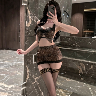 性感豹纹三点式内衣女纯欲蕾丝情调睡裙刺激趣味胸罩勾人文胸套装