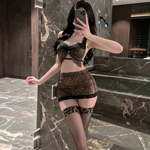 性感豹纹三点式内衣女纯欲蕾丝情调睡裙刺激趣味胸罩勾人文胸套装