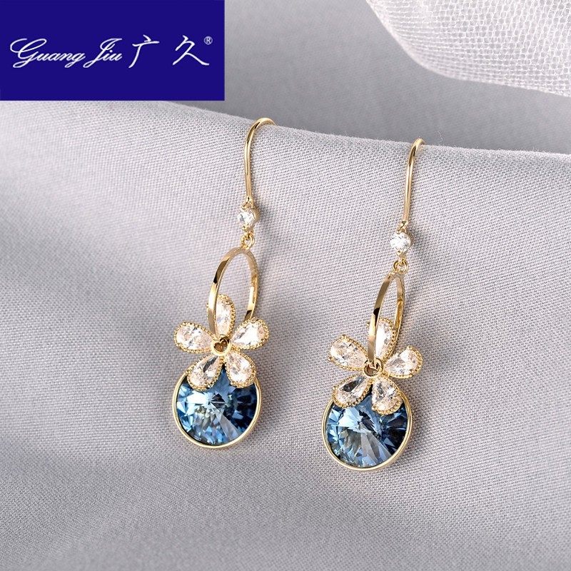 广久A2施华水晶耳环女简约气质耳钉韩国时尚高级感流苏显瘦耳坠