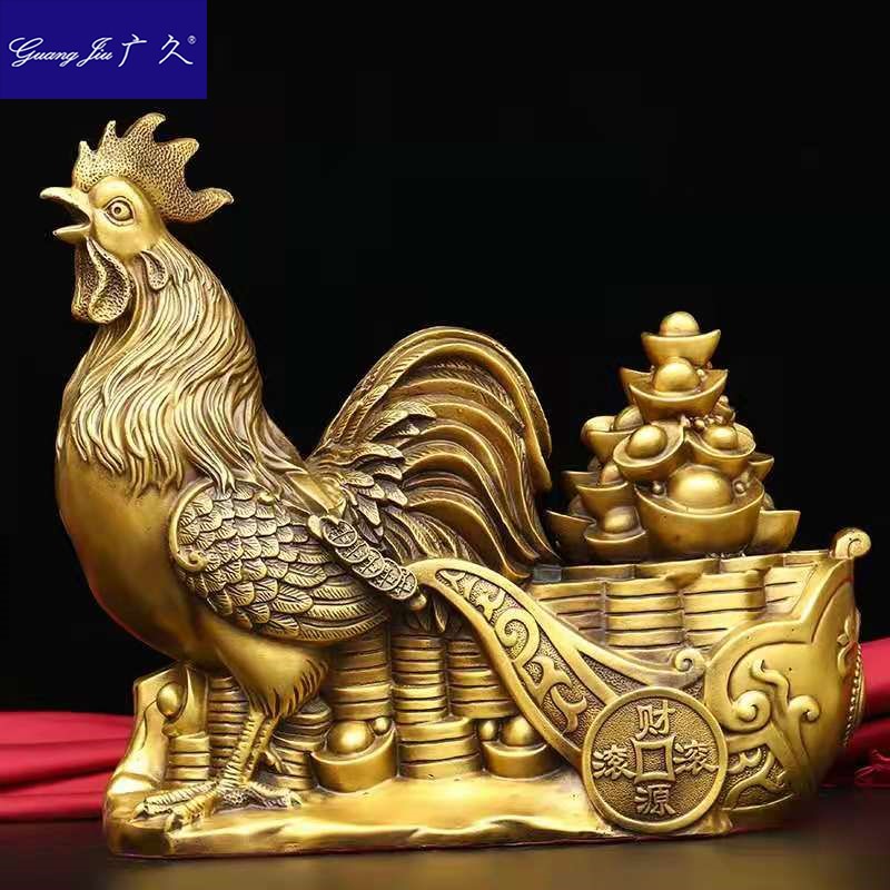 纯铜金鸡摆件鸡拉元宝财运滚滚生肖鸡金钱鸡元宝鸡家居桌面工艺品