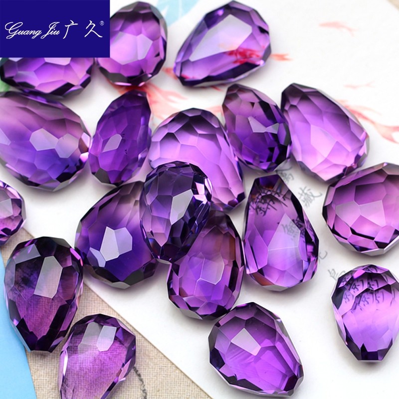 广久天然紫水晶吊坠正品紫晶原石切面刻面项坠裸石颜色浓郁1