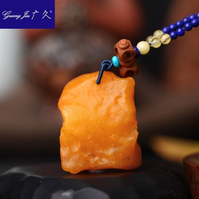 广久 波罗的海天然蜜蜡吊坠 原皮琥珀原石原矿项坠挂件送链15.78g