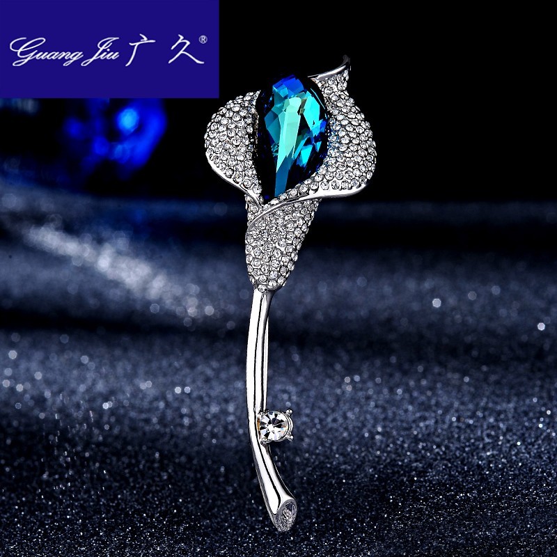 广久A2胸针女配饰施华水晶胸花韩国简约大气外套西装大衣别针扣