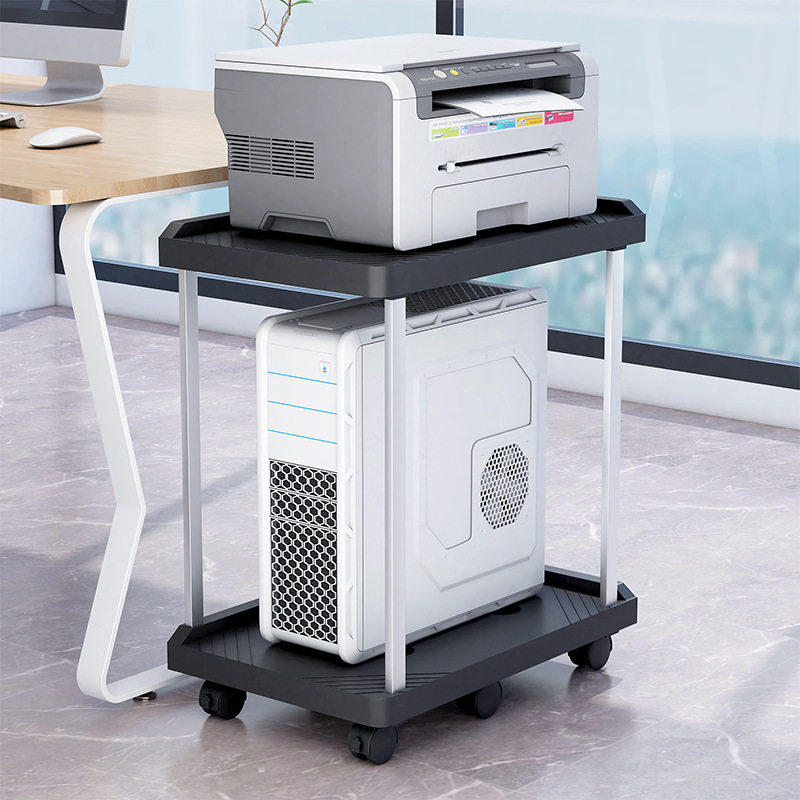 大型电脑主机打印机一体置物架家用办公室复印机落地带轮移动托架