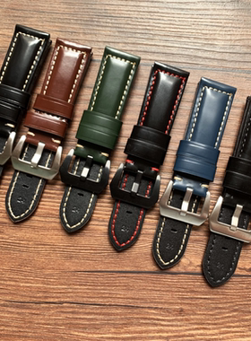 适配Panerai沛纳海手表带亮光真皮PAM111 441312类马臀皮表链24mm