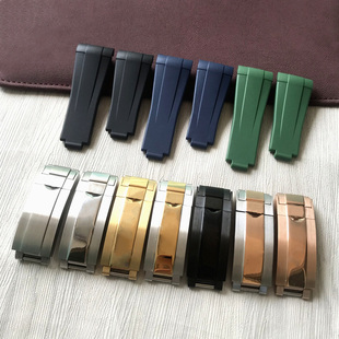 代用劳力士硅胶手表带男黑蓝绿水鬼GMT2 弧口橡胶可微调表链20mm