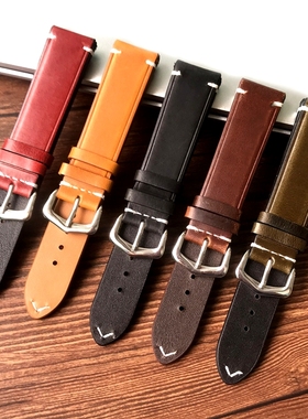 油蜡皮真皮手表带适配天梭精工帝陀通用表链18 20 22 24mm墨绿色