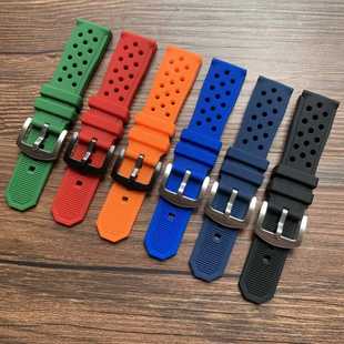 柔软透气孔硅胶橡胶手表带适配泰格豪雅精工华为手表通用腕带22mm