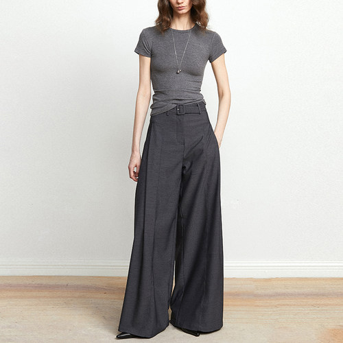 Carolingian低奢气场！定织精纺VISCOSE高克重阔腿裤简约气质长裤