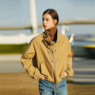 Viscose细腻细纹精工短风衣气质外套 Carolingian简约松弛