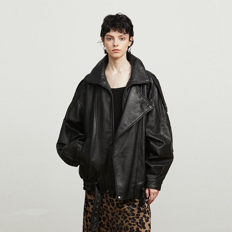 Carolingian重磅Y*L风！进口绵羊泡皮重工廓形真皮皮衣外套皮夹克