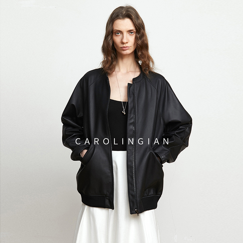 Carolingian静奢ROW风！进口绵羊皮極简皮衣夹克宽松廓形真皮外套