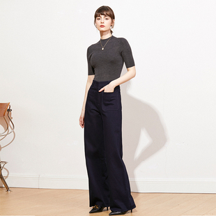 气质阔腿裤 高支长绒棉磨白牛仔裤 Carolingian简约长腿裤