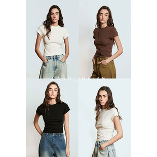 棉高弹塑身显瘦短款 T恤2025 舒适柔感天丝 Carolingian極简