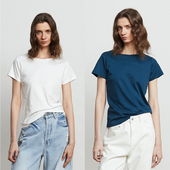 Carolingian Row精工骨缝 秘鲁进口高密丝光匹马棉T恤显瘦上衣新