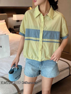 特价！K迷田子休闲衬衫女夏新款时尚牛仔拼接收臀显瘦上衣薄衬衣