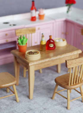 1:12娃娃屋dollhouse迷你家具微缩模型木质组合家具袖珍桌椅套装