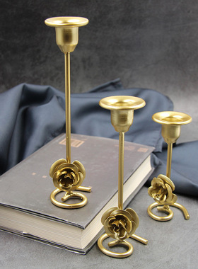 法式轻奢雕花铁烛台candlestick金属吧台摆件烛光晚餐烛台