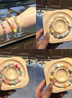 陶瓷串珠手链女马卡龙彩色气质甜美可爱少女手串小众百搭手饰