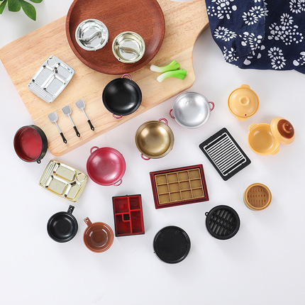Dollhouse Miniature 3D Food Play Kitchen Noodle Bowl Steamer Casserole Baking Pan Dollhouse DIY Pretend Play