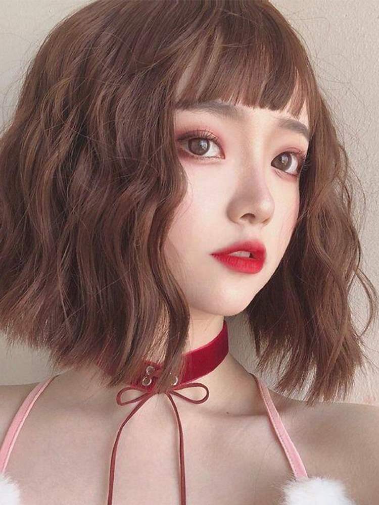 高档高档抖音毛毛姐同款橘色假发女空气刘海短卷发网红新式发套圆